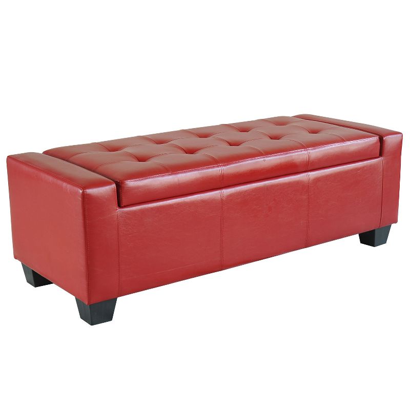 HOMCOM 51" Faux Leather Rectangular Tufted Storage Ottoman - Bright Red, 1 of 9