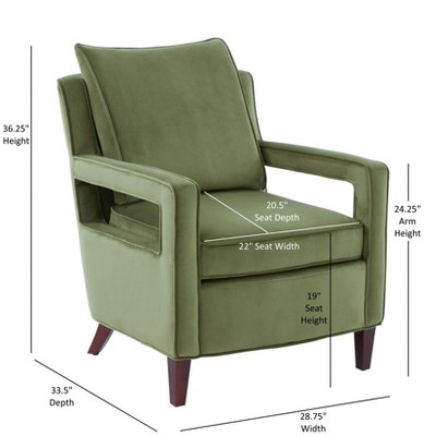 Questa Green Velvet Accent Arm Chair with Wood Legs