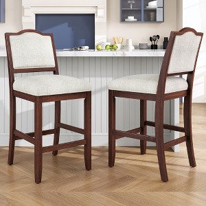 QingMoon Rustic Bar Stools Set of 2, Rubber Wood Counter Height Chairs with Upholstery and Ergonomic Backrest for Kitchen Island, Home Bar - 1 of 4