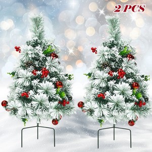 Tangkula 2PCS 29" Pre-Lit Christmas Tree Snow Flocked Pathway Xmas Tree with 30 LED Lights - 1 of 4