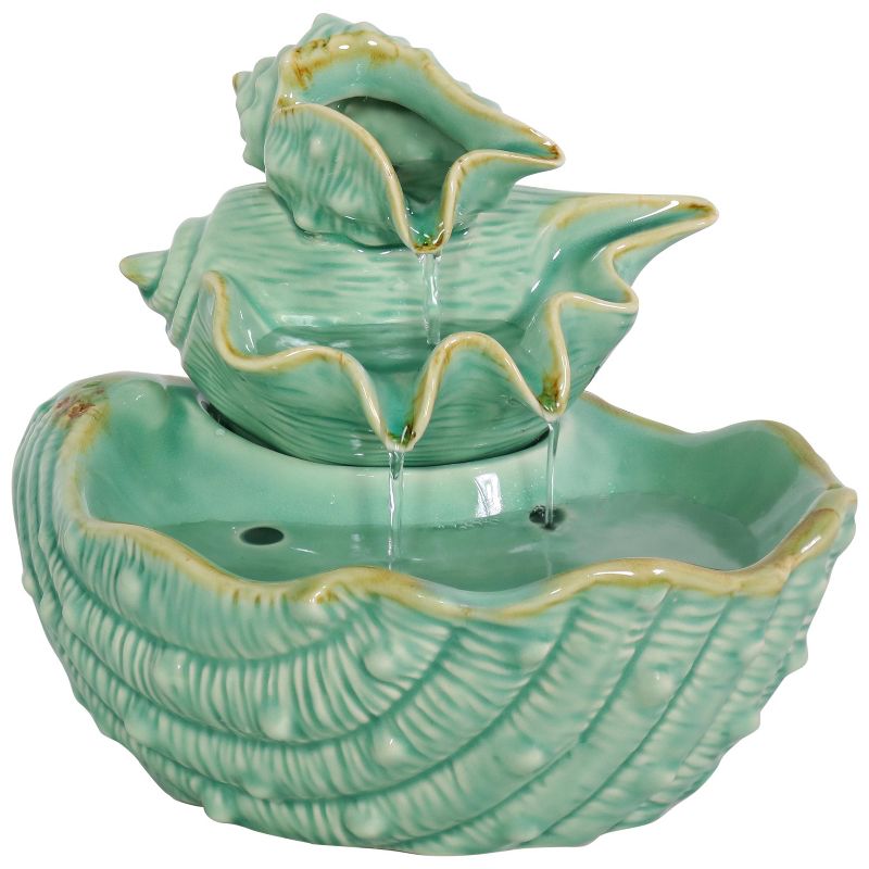Sunnydaze Indoor Home Decorative Stacked Tiered Seashells Tabletop Water Fountain Feature - 7" - Green, 1 of 12