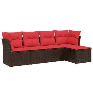 vidaXL 5 Piece Patio Sofa Set with Cushions Brown Poly Rattan - without storage 5 Piece - 1 of 4
