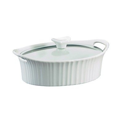 CorningWare French White 1.5qt Oval Ceramic Casserole with Glass Cover: Oven & Microwave Safe Baking Dish