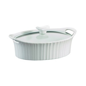 CorningWare French White 1.5qt Oval Ceramic Casserole with Glass Cover: Oven & Microwave Safe Baking Dish - 1 of 4