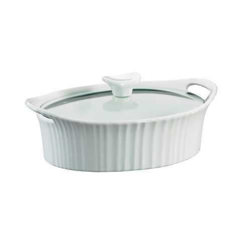 French White Fluted Glass Lid for 1.5-quart Round Baking Dish