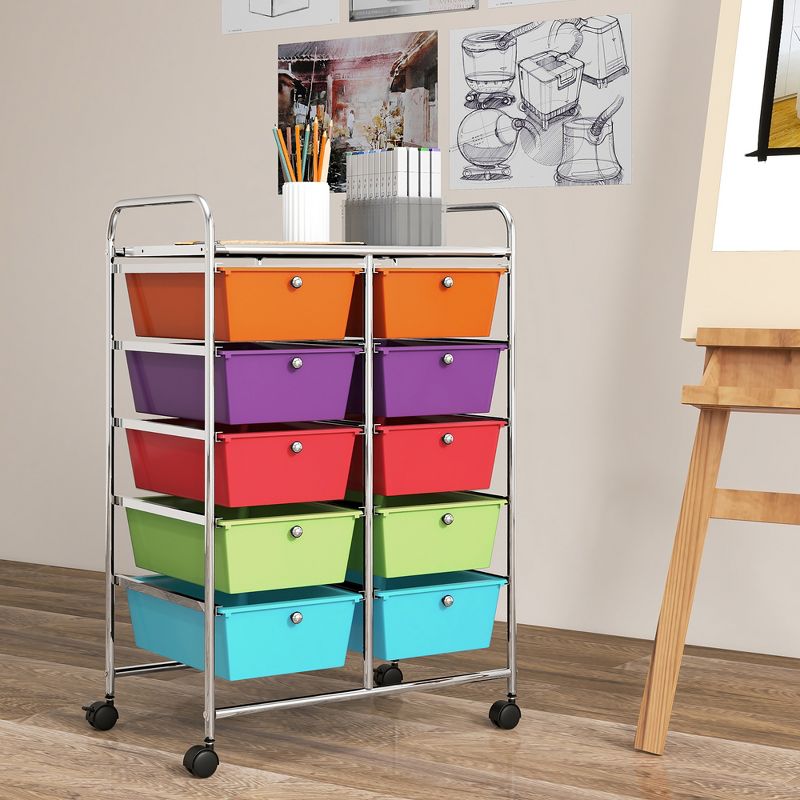 Tangkula 10-Drawer Rolling Storage Cart Tools Scrapbook Paper Organizer on Wheels Multicolor, 2 of 11