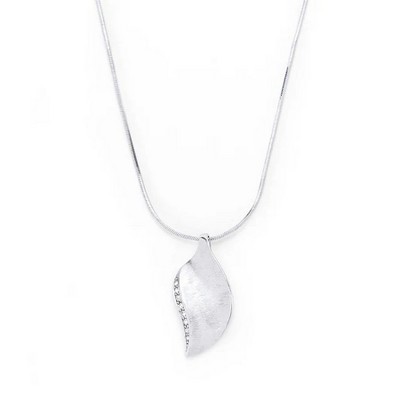 ShineHigh Rhodium Plated Crystal-Trimmed Leaf Pendant Necklace – Elegant Nature-Inspired Jewelry for Women