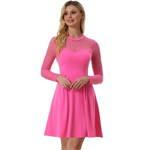 Allegra K Women's Heart Mesh Sheer Long Sleeve Gothic Cocktail Skater Party Dress - 1 of 4