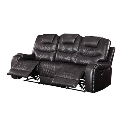 Magnetite Faux Leather Reclining Sofa with Pillow-top Arm and Cup Holder