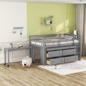 NicBex Twin Size Loft Bed with Movable Desk Pine Bed Frame with Drawers, Shelves, Ladder and Full Length Guardrail, No Box Spring Required - 1 of 4