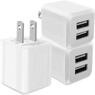 BRINJOY 3-Pack Dual USB Wall Charger - 5V/2.4A Fast Charging Block, White