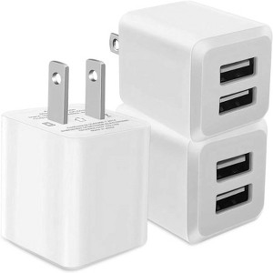 BRINJOY 3-Pack Dual USB Wall Charger - 5V/2.4A Fast Charging Block, White - 1 of 4