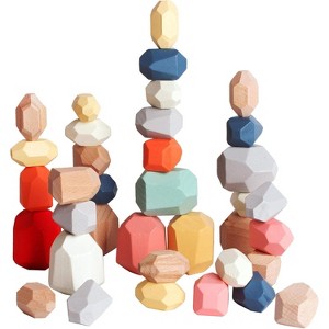 36-Piece Wooden Sorting Stacking Rocks, Sensory Montessori Building Toy for Kids Ages 3-6 - 1 of 4