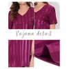 cheibear Women's Short Sleeve Mini length Striped Pajama Dress - 4 of 4