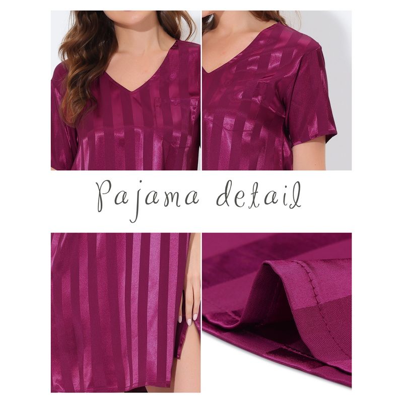 cheibear Women's Short Sleeve Mini length Striped Pajama Dress, 4 of 6