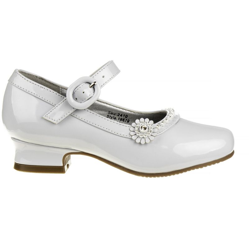 Josmo Little Kids' Girls' Dress Shoes - White Flower Mary Jane Style with Low Heel for Wedding Party, Princess Shoes, 2 of 8