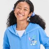Girls' Disney Stitch Aloha Embroidered Terry Hooded Zip-Up Sweatshirt - Blue - 3 of 4