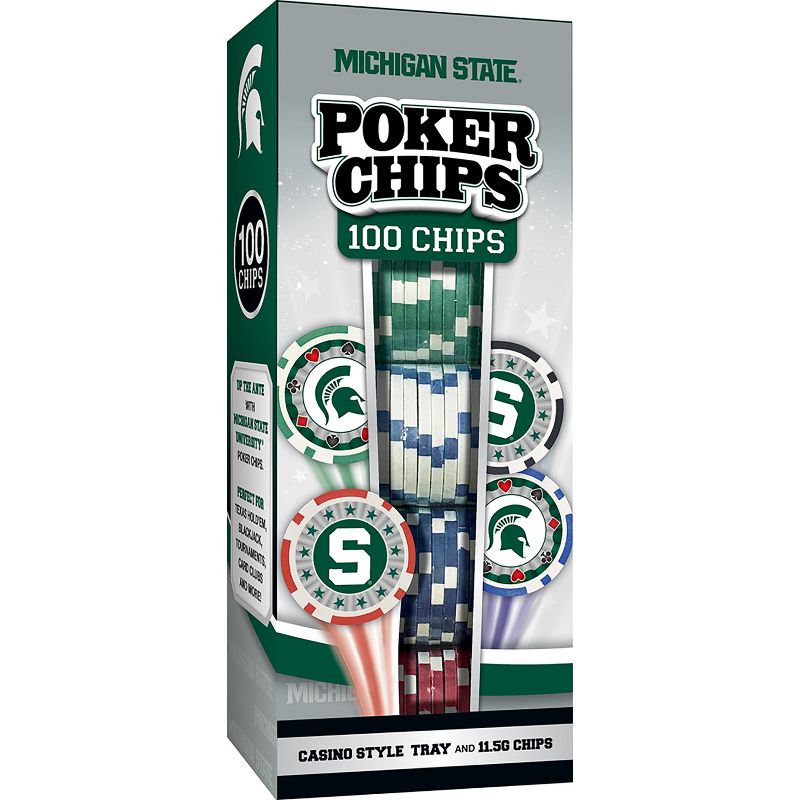 MasterPieces Casino 100 Piece Poker Chip Set - NCAA Michigan State Spartans, 2 of 8