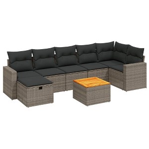 vidaXL 8 Piece Patio Sofa Set with Cushions Gray Poly Rattan - Gray and Dark Gray 3x Middle + 3x Corner + Footrest + Table - 1 of 4