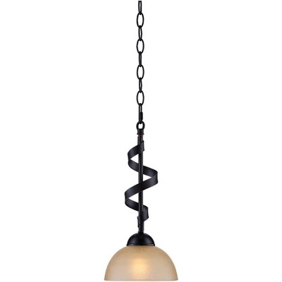 Franklin Iron Works Oil Rubbed Bronze Mini Pendant Light 7" Wide Spiral Ribbon Amber Glass Bowl Shade Kitchen Island Dining Room