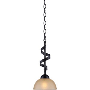 Franklin Iron Works Oil Rubbed Bronze Mini Pendant Light 7" Wide Farmhouse Industrial Rustic Amber Glass Bowl Shade for Dining Room Kitchen Island - 1 of 4
