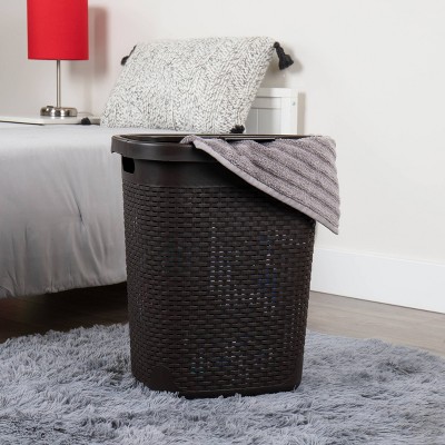 Black Wicker Collapsible Upright Laundry Hamper with Lid