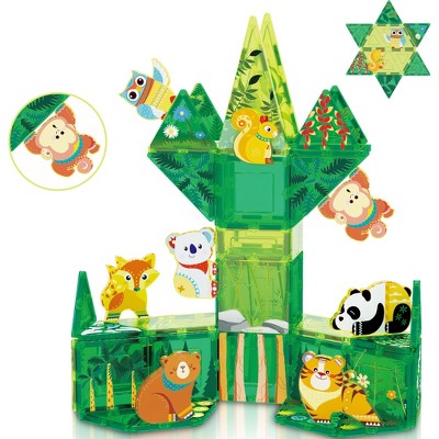 PICASSO-TILES 48 PC Forest Themed, Magnetic Tiles, Building Blocks, STEM Toys for Kids 3+