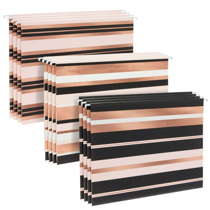 Paper Junkie 12 Pack Decorative Hanging File Folders, Letter Size, 1/5 Cut Tabs, Rose Gold Foil Stripes (9.5 x 11.5 In), 1 of 8