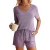 Ekouaer Womens Ribbed Knit Lounge Set Short Sleeve Top and Shorts Sleepwear Pajama Set Two Piece Shorts Outfits Set - 4 of 4