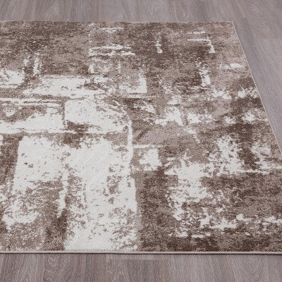 Beige Abstract 8' x 10' Stain-Resistant Synthetic Area Rug