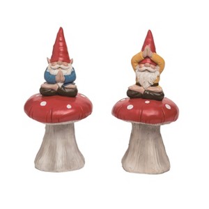 Transpac Large Resin Yoga Gnome on Mushroom Set of 2 Home Decorations Tabletop or Mantel Spring or Summer - 1 of 1
