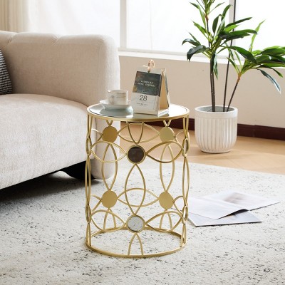 Modern Round Metal Accent Table,Coffee Table With MIirror Tabletop And Metal Frame,Side Table For Living Room And Bedroom-Coolbibila