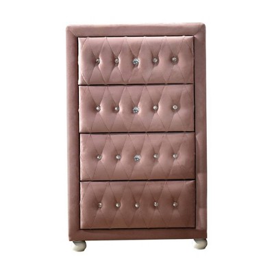 Reggie Pink Velvet Chest with Crystal Button Tufting