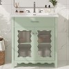 Vynxaria 31 Inch Sage Green Tempered Glass Curved Bathroom Vanity with Ceramic Sink One Complete Unit Soft Close Doors Adjustable Shelves - 2 of 4