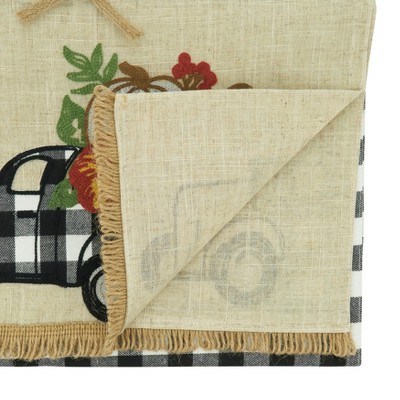 Plaid Truck with Pumpkins Fall Table Runner
