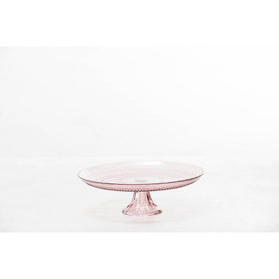 Pink Beaded Glass Pedestal Cake Stand, 16 Inch