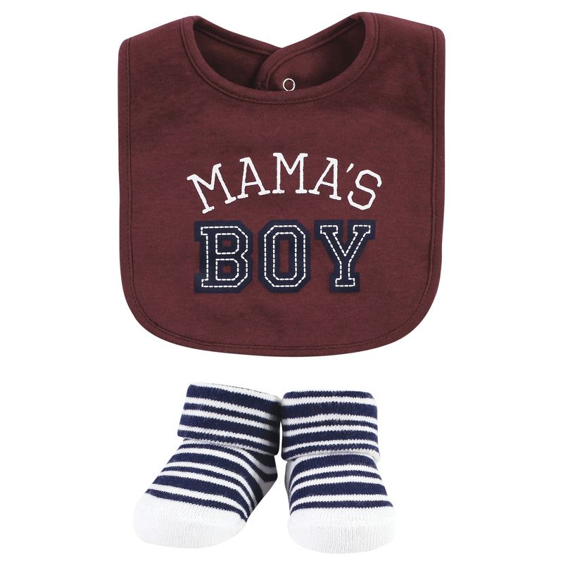 Hudson Baby Infant Boy Cotton Bib and Sock Set, Mamas Boy, One Size, 3 of 6