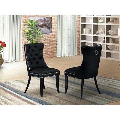 East West Furniture DAP2F23 Dallas Parson Kitchen Chairs - Button Tufted Nailhead Trim Beige Red faux Leather  Dining Chairs, Set of 2, linen white