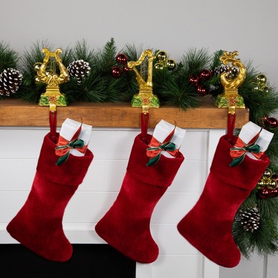 Gold Glittered Harp Christmas Stocking Holders Set of 3