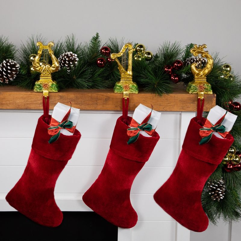 Northlight Set of 3 Glittered Gold Harp Christmas Stocking Holders 7", 2 of 6