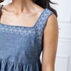 Hope & Henry Women's  Sleeveless Chambray Dress with Embroidery - 3 of 4