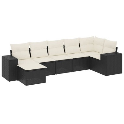 vidaXL 7 Piece Patio Sofa Set with Cushions Black and Cream Poly Rattan - Without Table