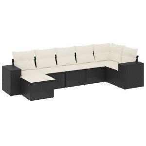 vidaXL 7 Piece Patio Sofa Set with Cushions Black and Cream Poly Rattan - Without Table - 1 of 4