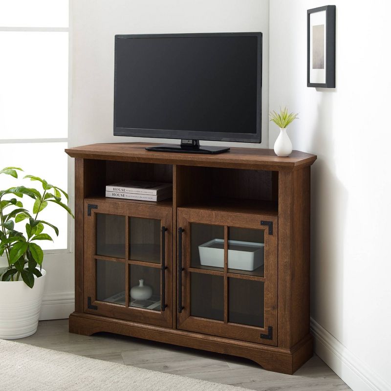 Avalene Rustic Farmhouse Corner TV Stand for TVs up to 50&#34; Natural Walnut - Saracina Home, 3 of 7