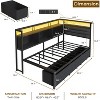 Corner Bed Frame with Storage Bookcase and LED Lights, Twin Size Bed Frames with Upholstered Headboard and Charging Station bed with 3 Storage Drawers - 3 of 4