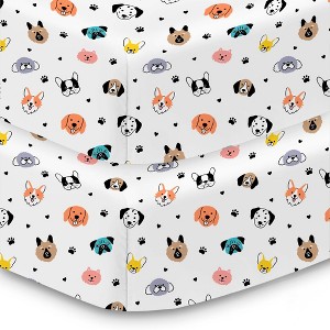 BreathableBaby Cotton Percale Fitted Sheet, For 52" x 28" Crib & Toddler Bed Mattress, Dogs (2-Pack) - 1 of 4