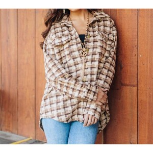 Women's Autumn Sunsets Plaid Flannel Long Sleeve Button Top - Southern Grace - 1 of 3