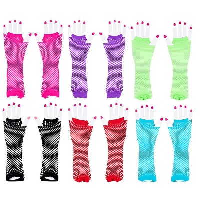 Blue Panda 6-Pair 80s 90s Retro Fingerless Fishnet Neon Gloves Party Costume Accessories, 6 Colors