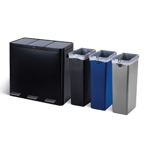 Home Zone Living 16 Gallon Stainless Steel Triple Trash and Recycling Can with Soft Close Lids and Step Pedals, Black - 1 of 4