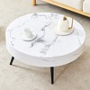 Round Coffee Table Modern Cocktail Table Center Table Side Table Accent Table with Marble-Patterned Top, White/Black-ModernLuxe - 2 of 4